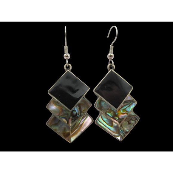 Alpaca Mexico Abalone Black Enamel Pierced Earrings - Picture 5 of 12